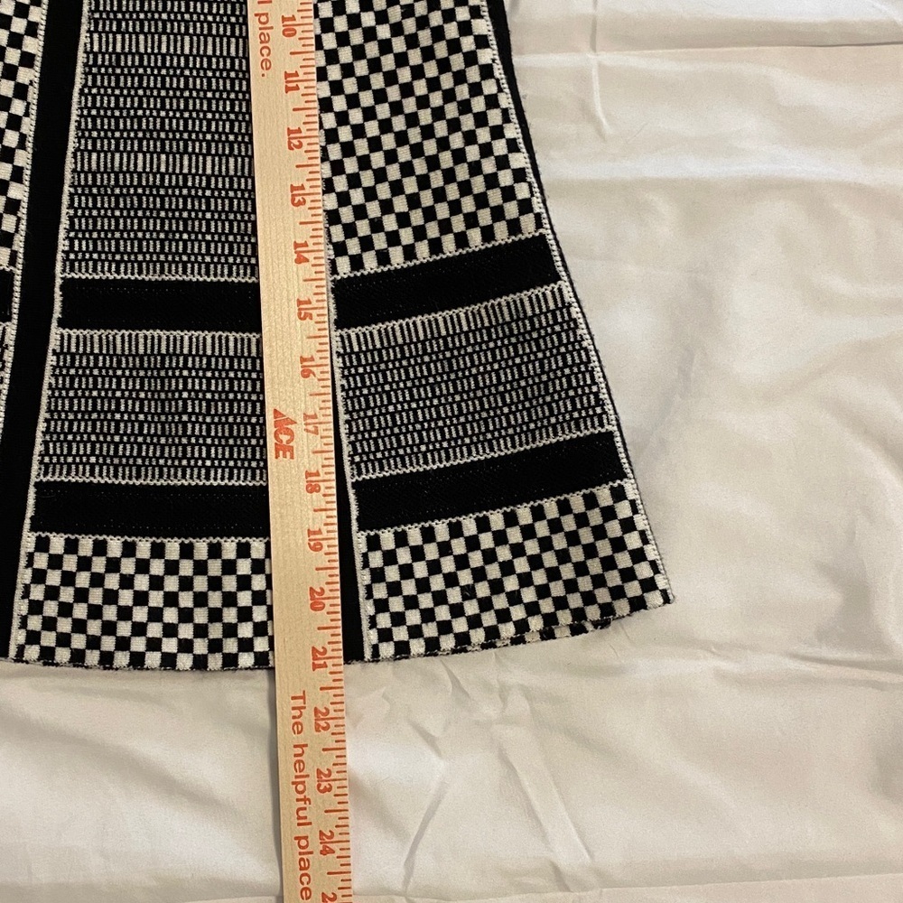 Black White Checkerboard Midi Skirt Geometric A Line Statement Modern Retro - Picture 7 of 8